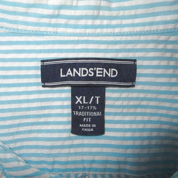 Lands End Seersucker Button Down Shirt Men Size XLT Traditional Fit Short Sleeve - Picture 5 of 11